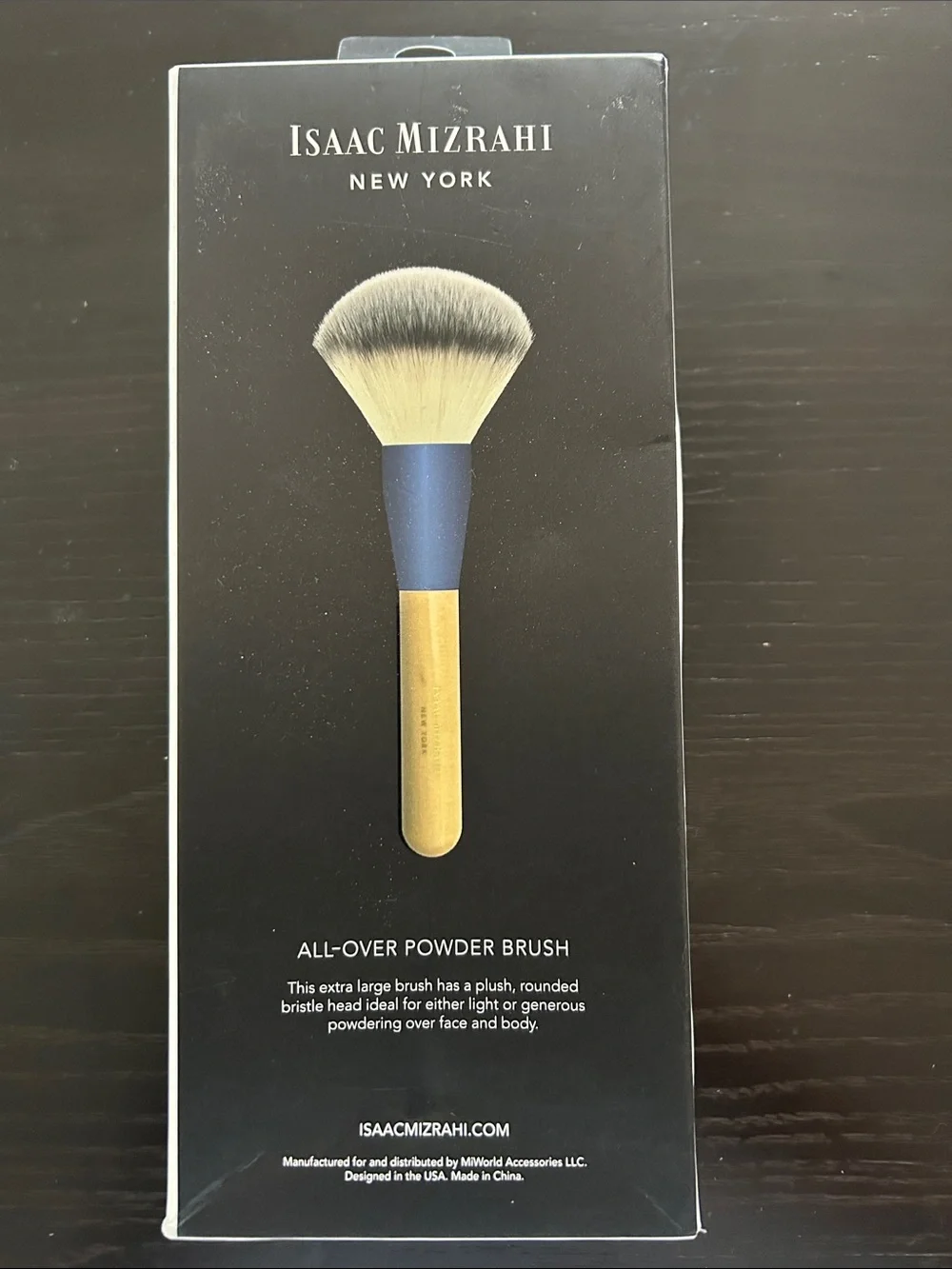 Isaac Mizrahi Blue Ferrule Powder Brush with Tan Handle